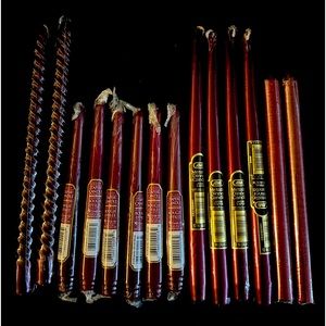 Fourteen Cranberry/Burgundy Paired Candles Variety of Sizes Unopened